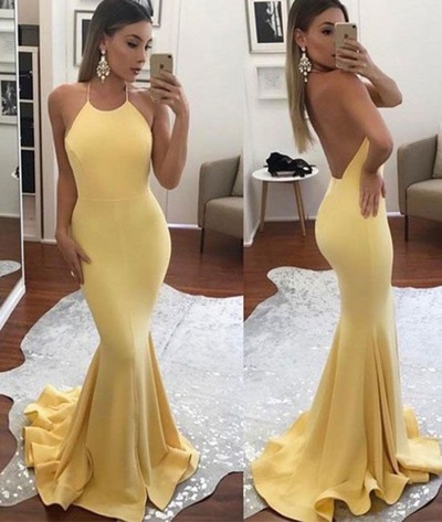 SP1278,Sexy Backless Prom Dress,Yellow Mermaid Formal Dress,Cheap Pageant Dress,Long Prom Party Dress