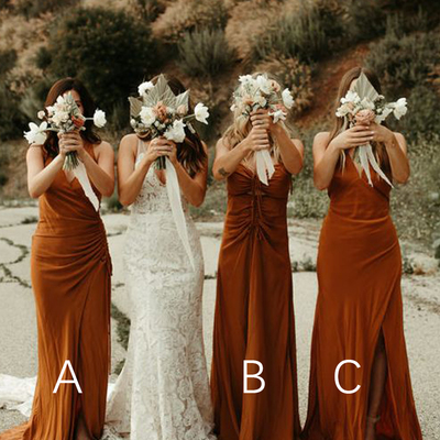 Fall sheath v neck orange chiffon long bridesmaid dresses - Thumbnail 1