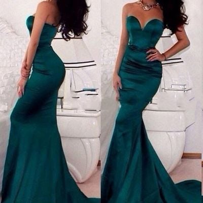 Sexy mermaid sweetheart teal satin prom evening dresses - Thumbnail 5