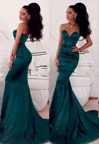 Sexy Mermaid Sweetheart Teal Satin Prom Evening Dresses