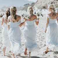 Simple A-Line Off the Shoulder Light Blue Beach Bridesmaid Dresses - Thumbnail 1