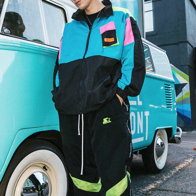 80s COLOR BLOCK PATCH WORK WINDBREAKER JACKET