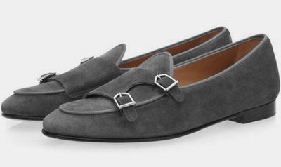 Best Handmade Grey Double Monk Strap Christmas Sale Suede Men's Shoes