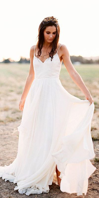 Simple A-Line White Wedding Dresses,Brida Party Dresses