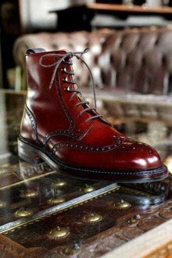 Handmade Burgundy Leather Boot Men's Dress Designer Wing Tip Lace Up Boot