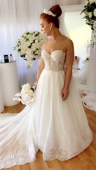 A-Line Sweetheart White Wedding Dresses,2020 Bridal Gowns
