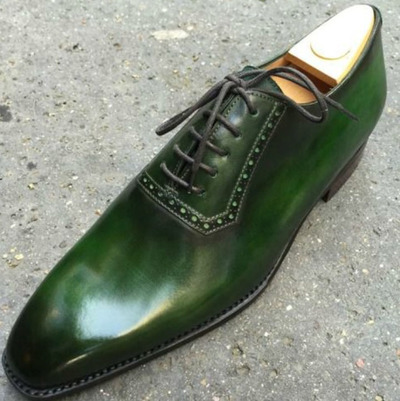 Handmade Green Leather Shoes, Men's Lace Up Dress Shoes