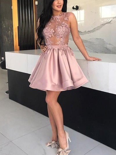 SP1307,Pink Homecoming Dresses,See Through Applique Prom Dresses,Short Party Dresses
