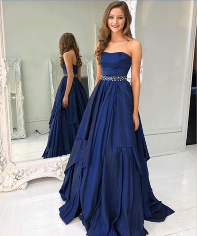 SP1310,A Line Prom Dresses,Long Prom Dress,Cheap Prom Dress,Strapless Prom Gown,Sexy Prom Dress,Navy Blue Prom Dresses,Long Evening Dress with Beaded