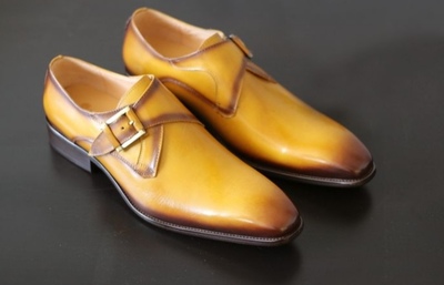 New Handmade Two Tone Single Monk Strap Leather Men's Formal Shoes