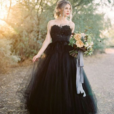 Unique a-line sweetheart black wedding dresses,tulle lace wedding gowns - Thumbnail 4