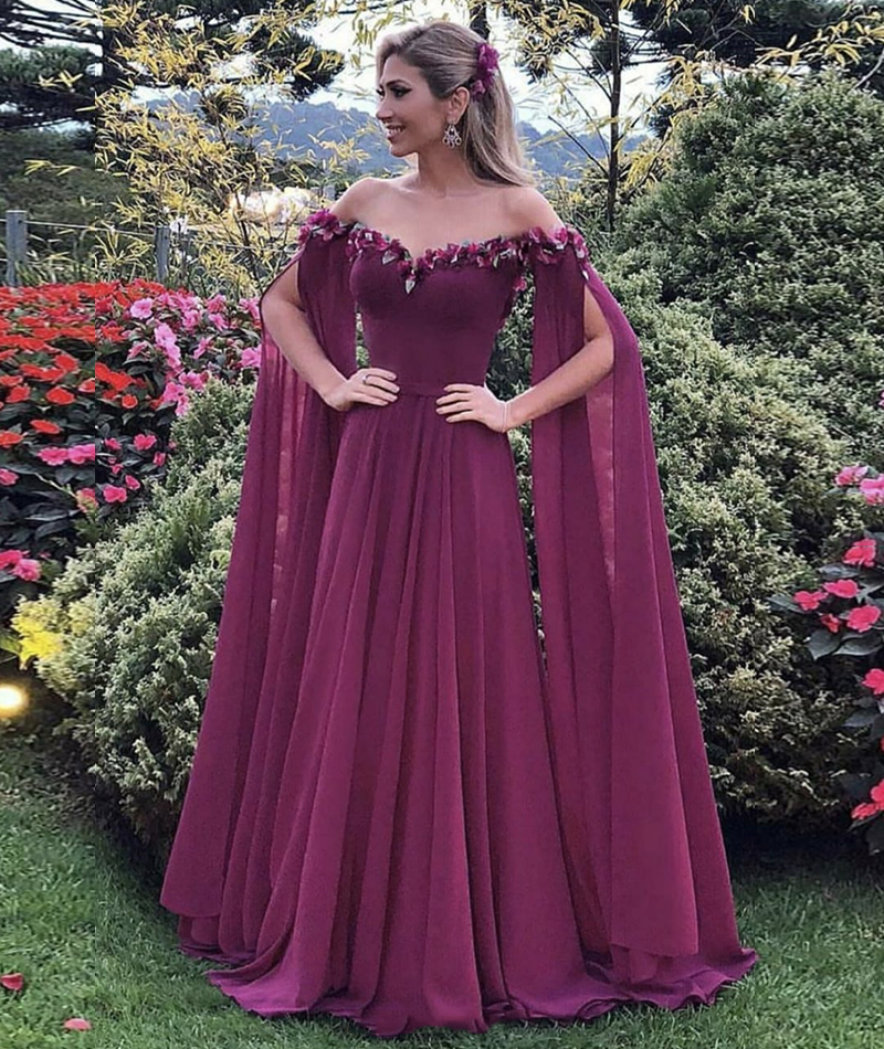 Purple chiffon long prom dress evening dress