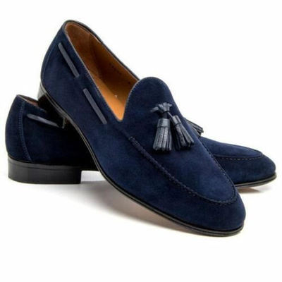 New Handmade Navy Tassels Loafer Party Wear Suede Men's Shoes