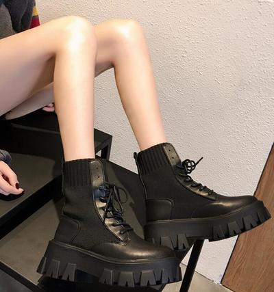 New Lace-up Martin Boots With Thick Heels And High-heel Motorcycle Boots H6754