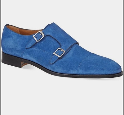 Elegant Blue Cap Toe Handmade Double Monk Suede Formal Wear Shoes