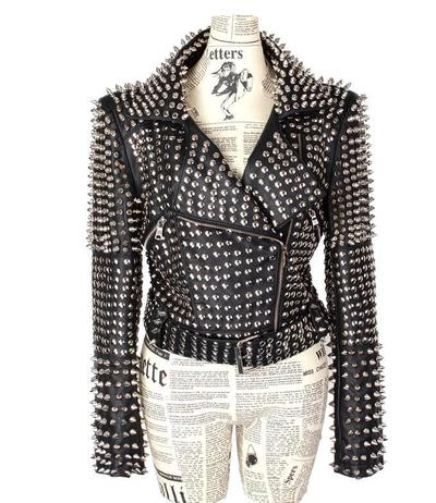 Bespoke Black Studded Leather jacket for women, spiked leather jacket