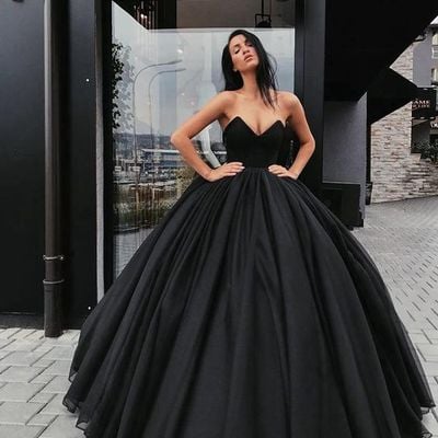 Ball gown sweetheart tulle black prom dresses, quinceanera dresses, junior prom dresses - Thumbnail 3