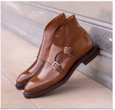 Handmade Men Brown Double Monk Strap Stylish Ankle Boots, Winter Boots