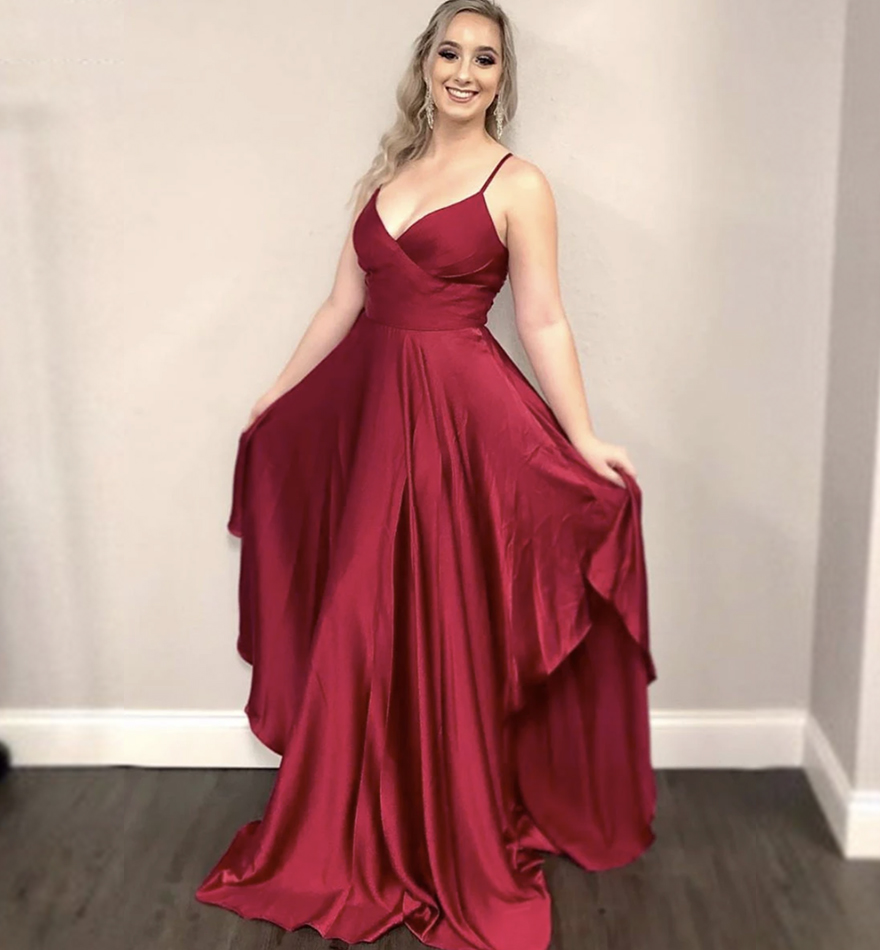 Burgundy A line irregular prom dress evening dress