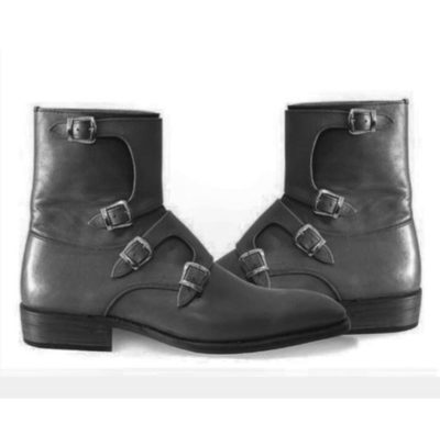 Handmade Men 4 Buckle Ankle Boots, Monk Boots, Ankle Leather Boots