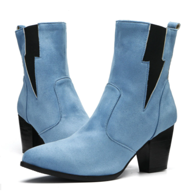 Plus Size Women Casual Solid Color Simple Pointed Toe Zipper Chunky Heel Chelsea Boots