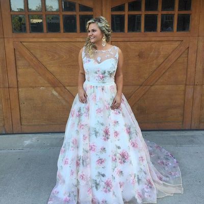 Gorgeous ball gown flower printed organza prom dresses, sweet prom dresses - Thumbnail 4