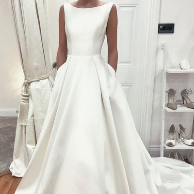 Sleeveless satin bride dress with pockets vestido de noiva 2020 - Thumbnail 2