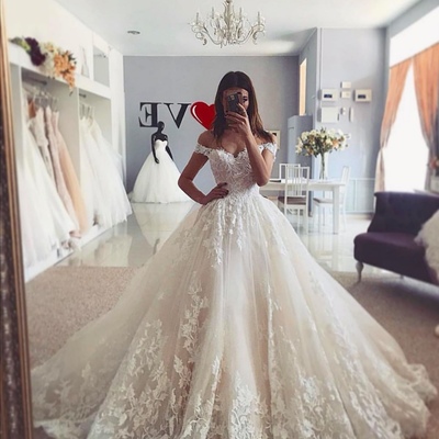 Off-the-shoulder ivory lace dresses for wedding 2020 vestido de novia - Thumbnail 2