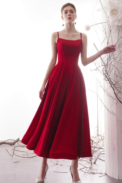 Vintage A-line Ankle-length Prom Dresses with Double Straps