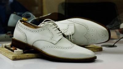 Handmade White Wing Tip Leather Shoes,Men Oxford Party Wear Shoes