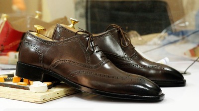 Handmade Brown Wing Tip Brogue Leather Shoes,Men's Oxford Lace Up Shoes