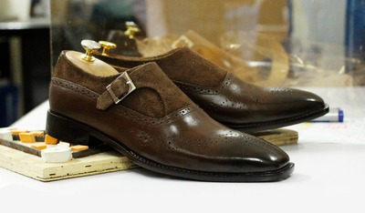 Handmade Brown Leather Suede Monk Straps Shoes,Men's Oxford Shoes