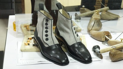 Handmade Black & White Leather Suede Button Top Boot,Formal Boot,Party Wear Shoes