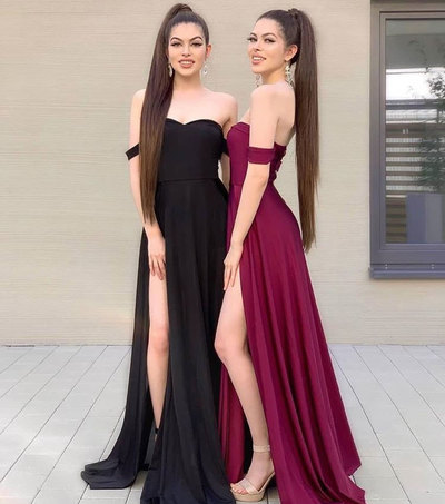 Off the Shoulder Split Side Prom Dresses under 100