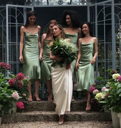Tea Length Spaghetti Straps Bridesmaid Dresses