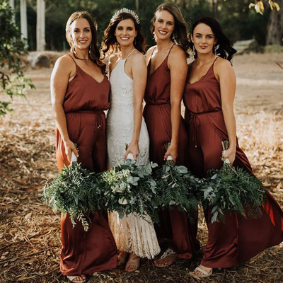 Simple Spaghetti Straps Cheap Burnt Orange Bridesmaid Dresses,678