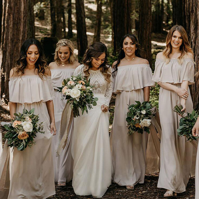 Elegant a line off the shoulder chiffon ivory bridesmaid dresses under 100 - Thumbnail 3