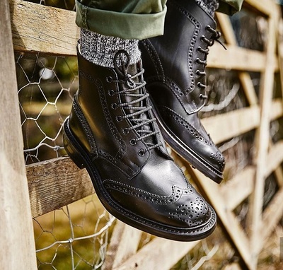 Mens New Black Wing Tip Leather Fancy Ankle Lace Up Formal Boot