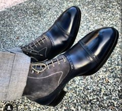 Handmade Men's Gray Black Leather Suede Boot, Men's Lace Up Cap Toe Boot