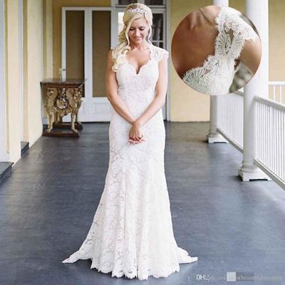 Chic Elegant Mermaid Cap Sleeves Lace Wedding Dresses