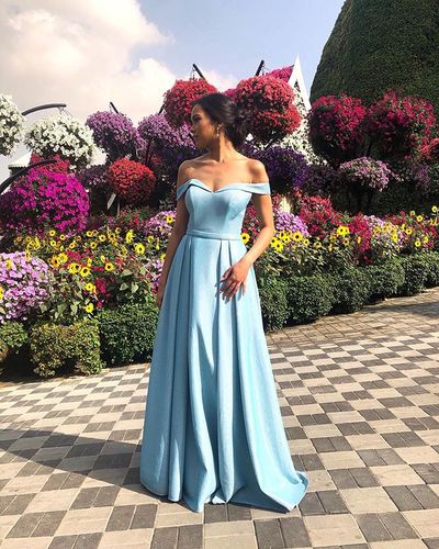 Elegant Off the Shoulder Sparkly Blue Long Prom/Evening Party Dress