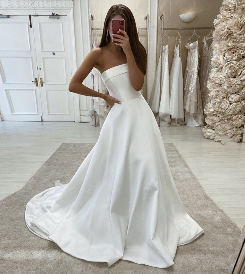 White satin long prom dress evening dress