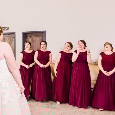 Elegant a-line round neck red plus size chiffon long bridesmaid dresses with lace - Thumbnail 3