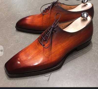 Handmade Brown Leather Hand Panted Lace Up Party Wear Shoes,Men's Shoes