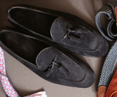 Handmade Mens Black Grace Suede Tassels Loafer Slips On Shoes