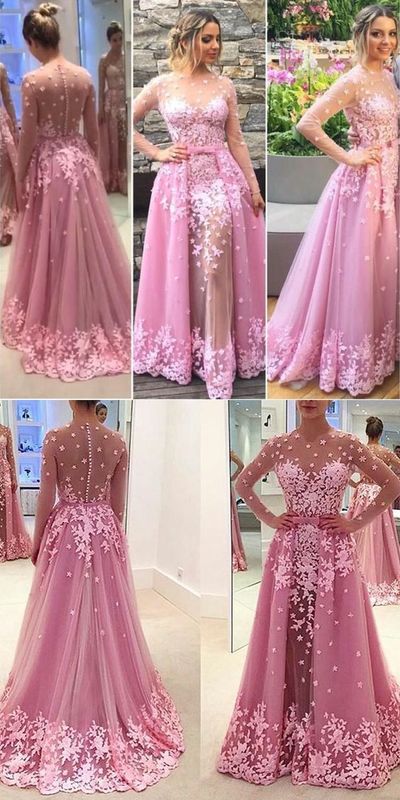 SP1369,2021 Prom Dresses,pink Lace Prom Dresses,long Sleeves Prom Dresses,mermaid Lace Prom Dresses With Appliques,evening Dresses,long Evening Dresse