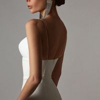 Sexy Mermaid V Neck Spaghetti Straps Blush Satin Midi Christmas Party Dresses,Evening Party Dresses - Thumbnail 1