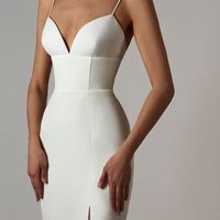 Sexy Mermaid V Neck Spaghetti Straps Blush Satin Midi Christmas Party Dresses,Evening Party Dresses - Thumbnail 3