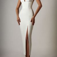 Sexy Mermaid V Neck Spaghetti Straps Blush Satin Midi Christmas Party Dresses,Evening Party Dresses - Thumbnail 2