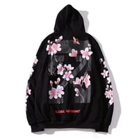 Cherry Blossom Flower Bee Print Hoodie Sweatshirt - Thumbnail 2